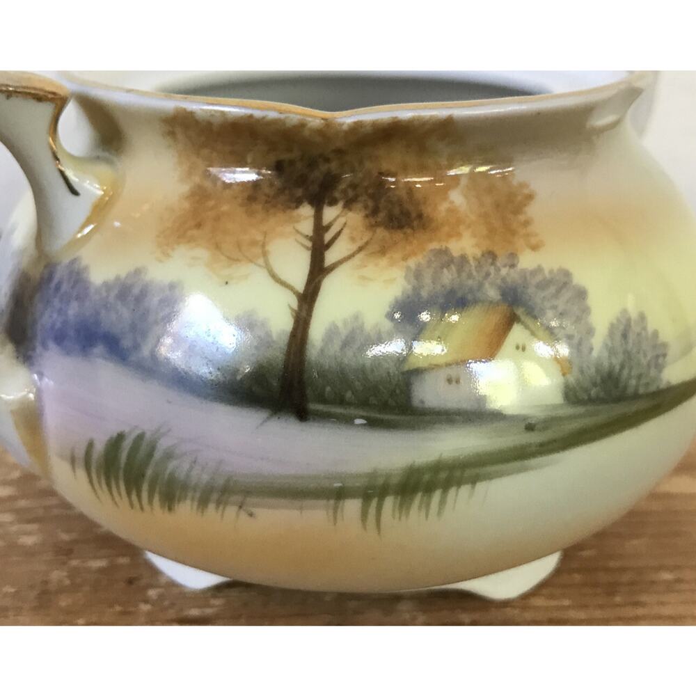 Vintage Antique Japanese Nippon Hand Painted Porcelain Sugar Bowl Pot w Handles